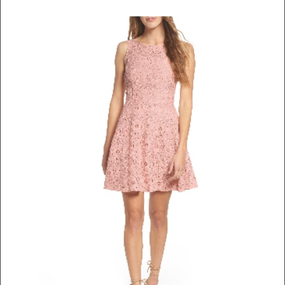 Size 0 Bb Dakota by Steve Madden lace fit and flare minidress in rose pink - Picture 2 of 2